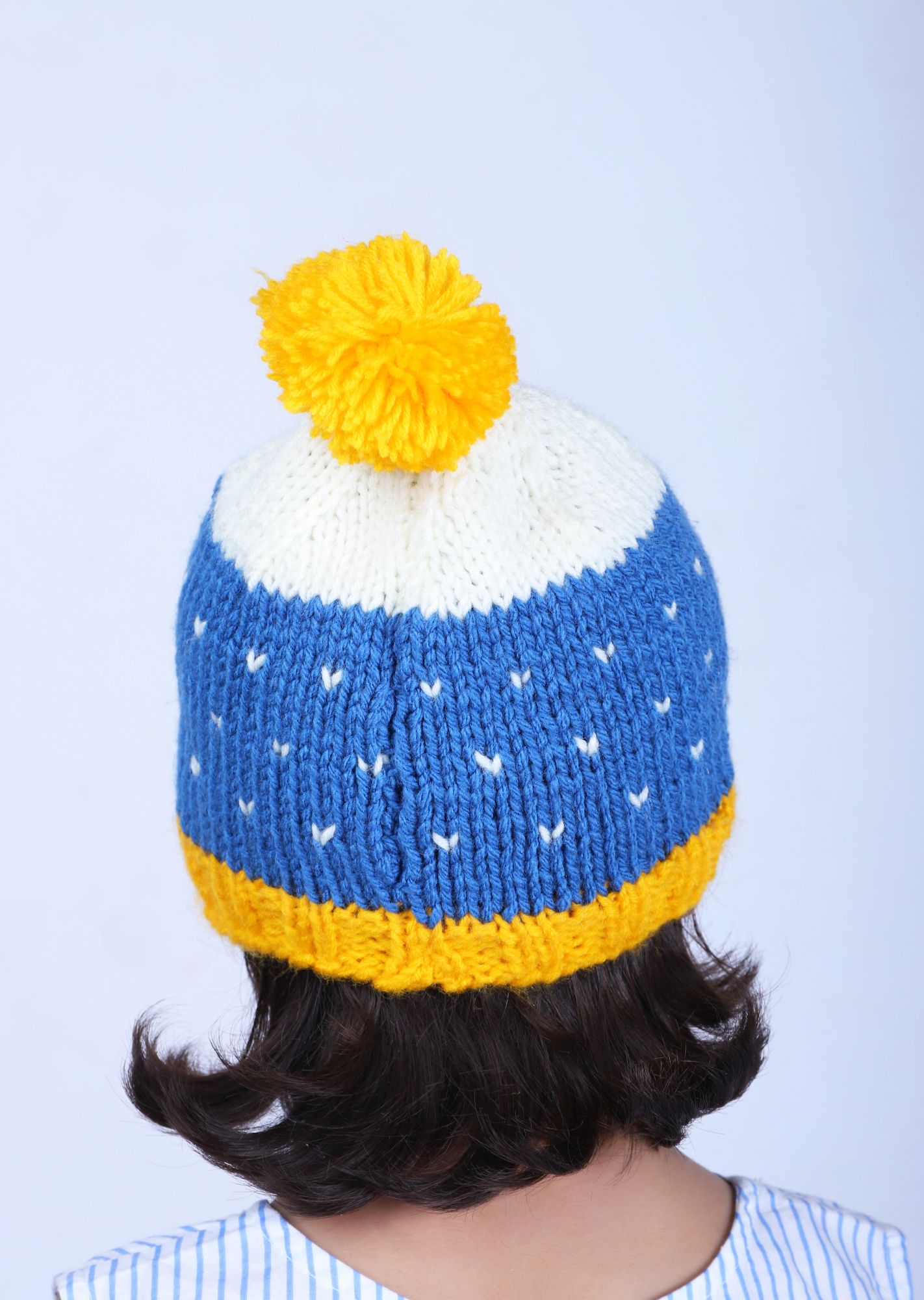 Woonie Handmade Embroidery Pom Pom Cap - Blue
