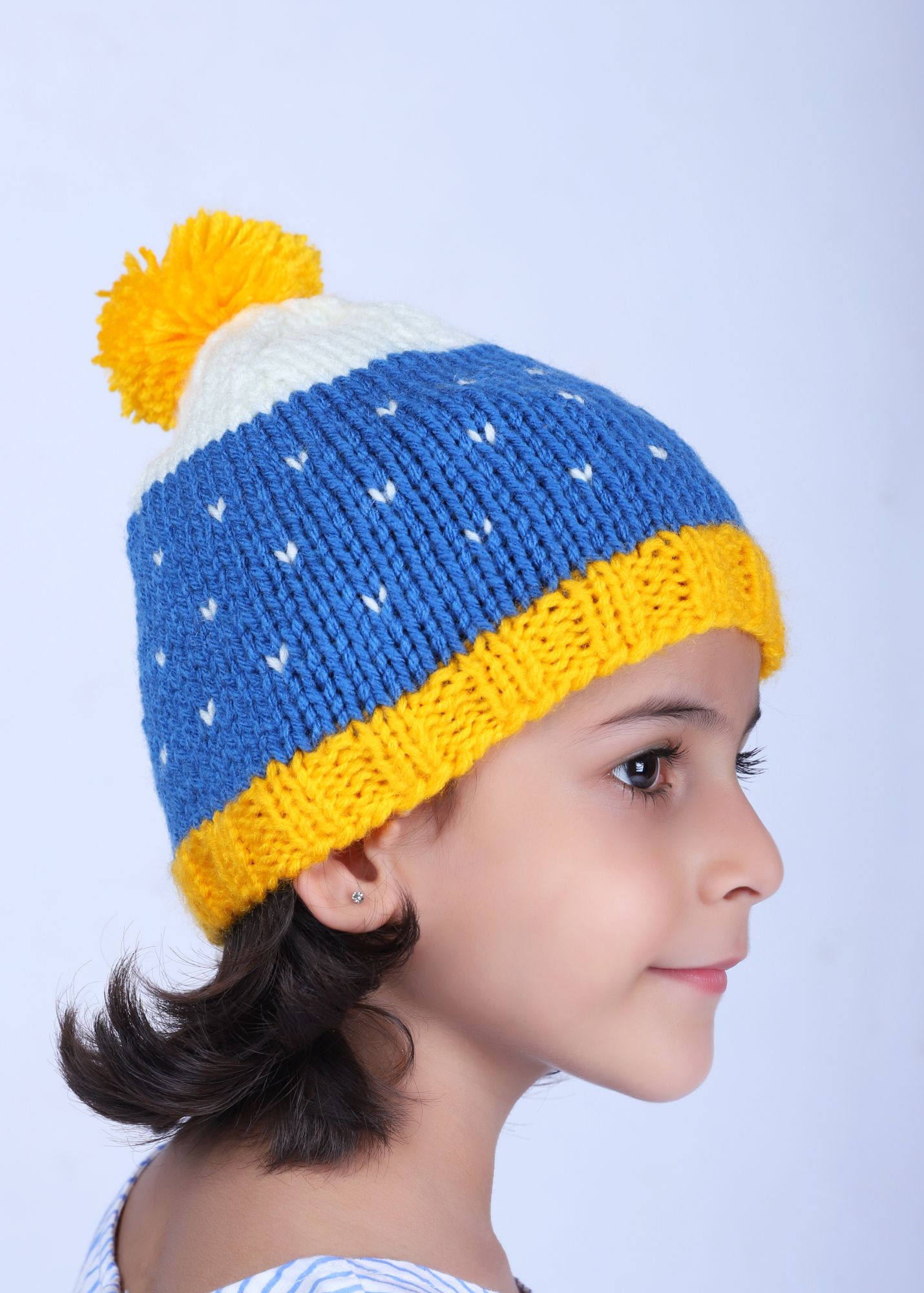 Woonie Handmade Embroidery Pom Pom Cap - Blue