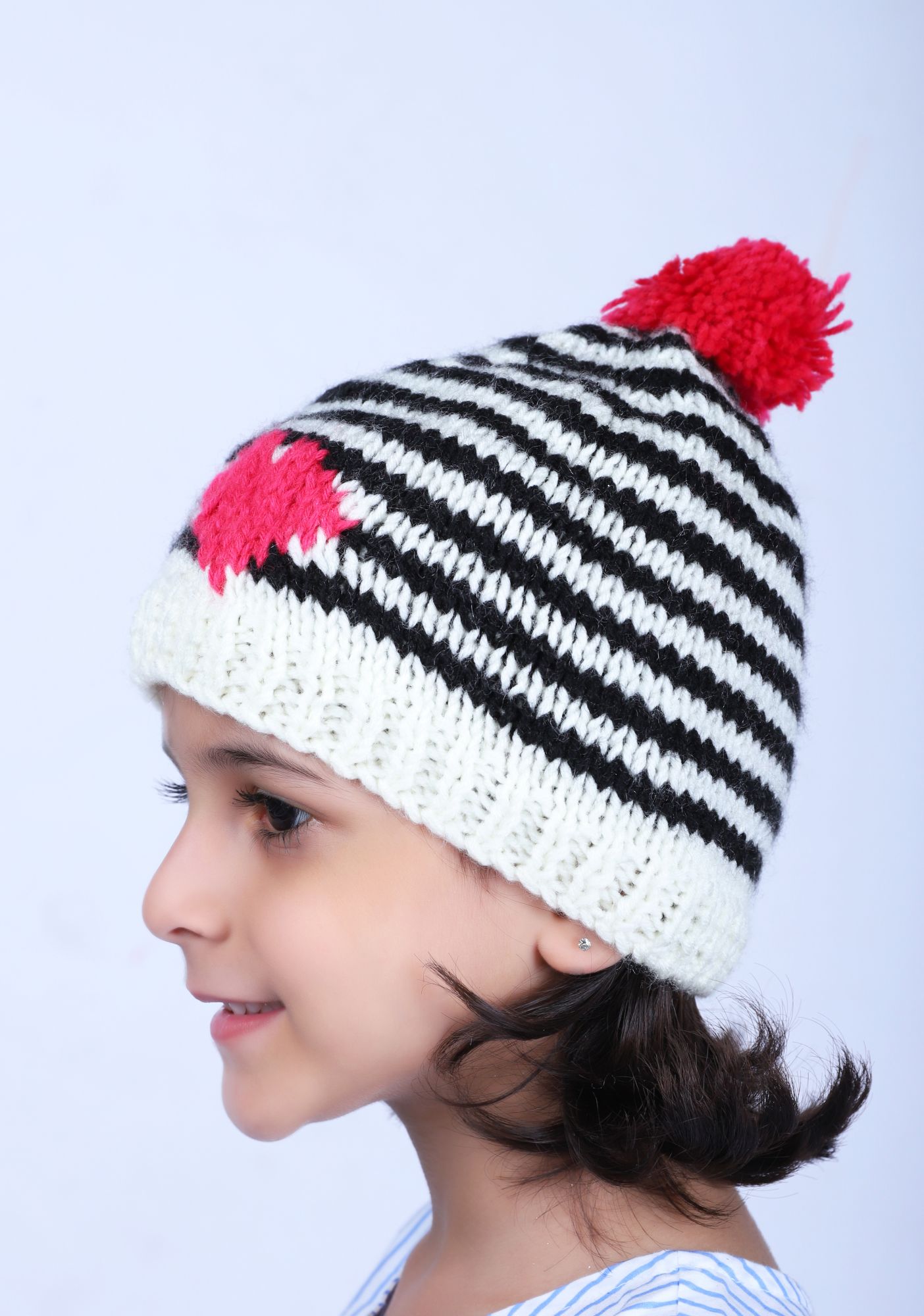Woonie Striped Handmade Cap - Black