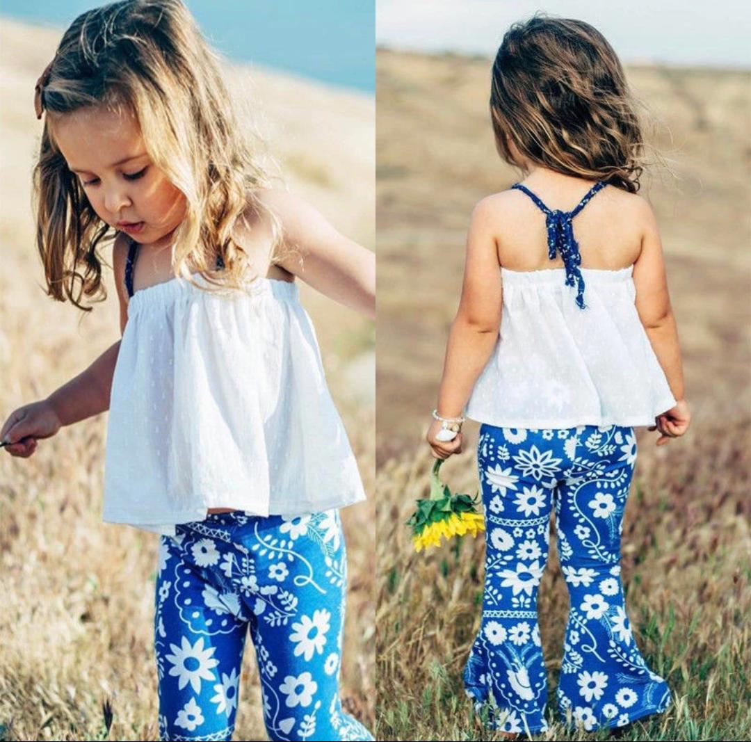 Indigo Floral Pants with Halterneck Top