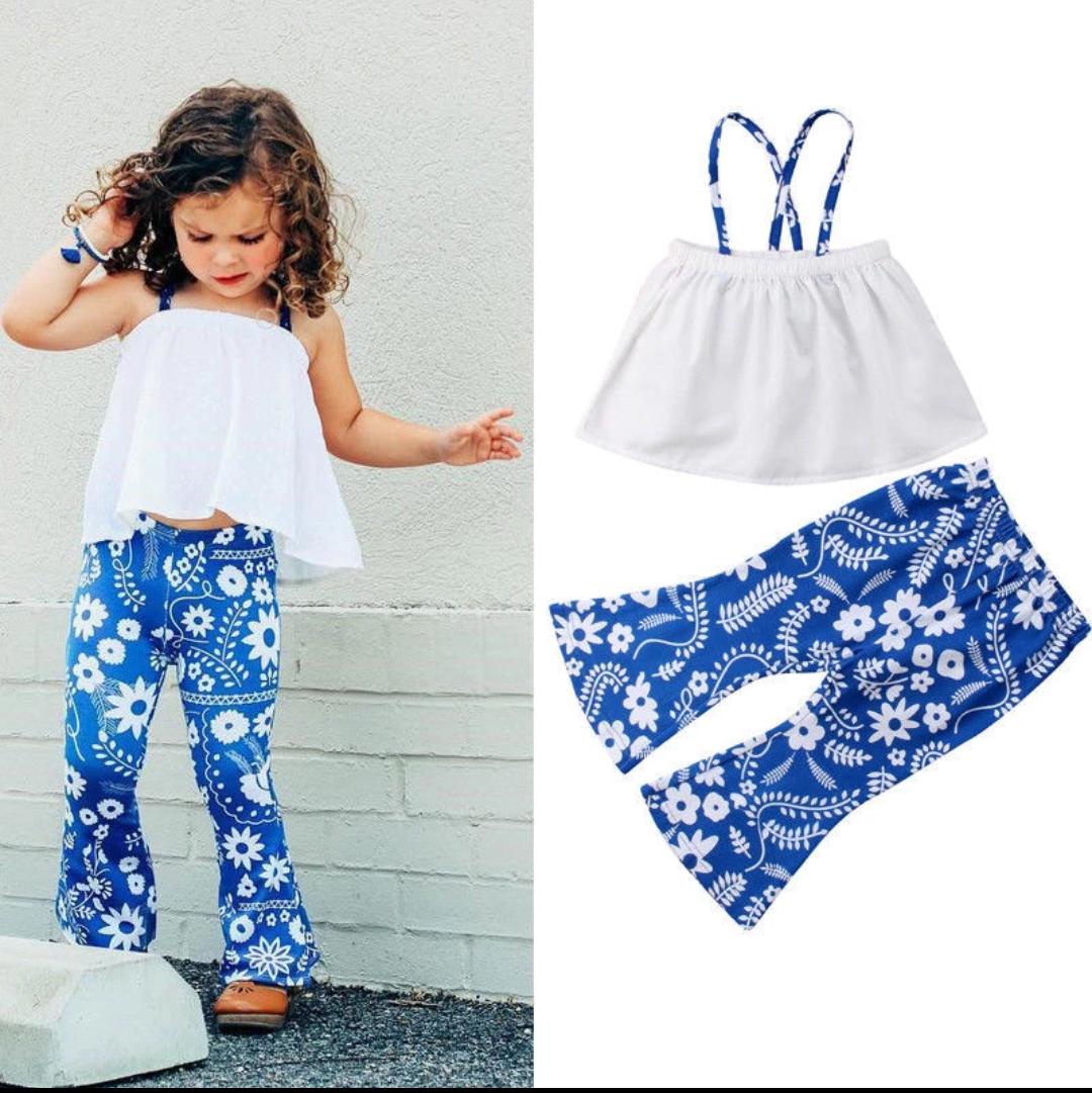Indigo Floral Pants with Halterneck Top