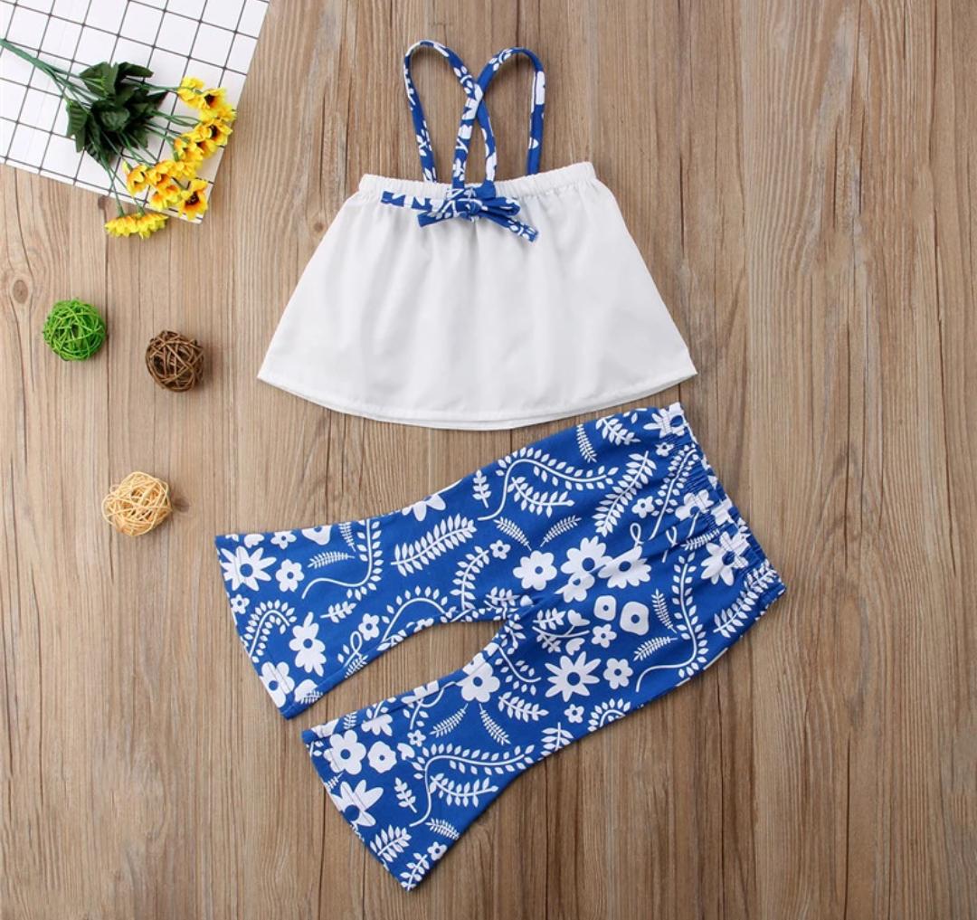 Indigo Floral Pants with Halterneck Top