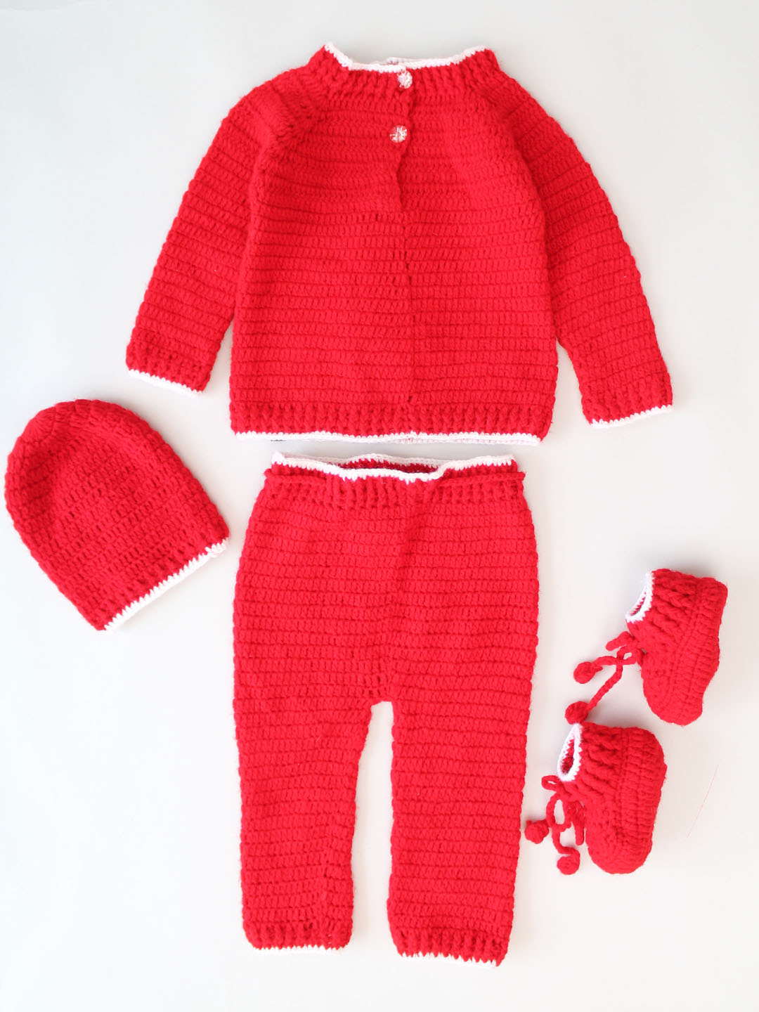 Infant Ribbed Sweater and Pants Set with Cap & Boots - Red