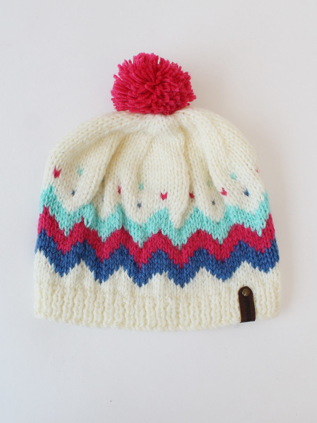 Infants Handmade Abstract & Chevron Designed Cap - Off-white