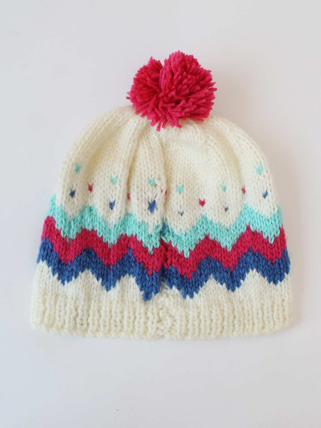 Infants Handmade Abstract & Chevron Designed Cap - Off-white