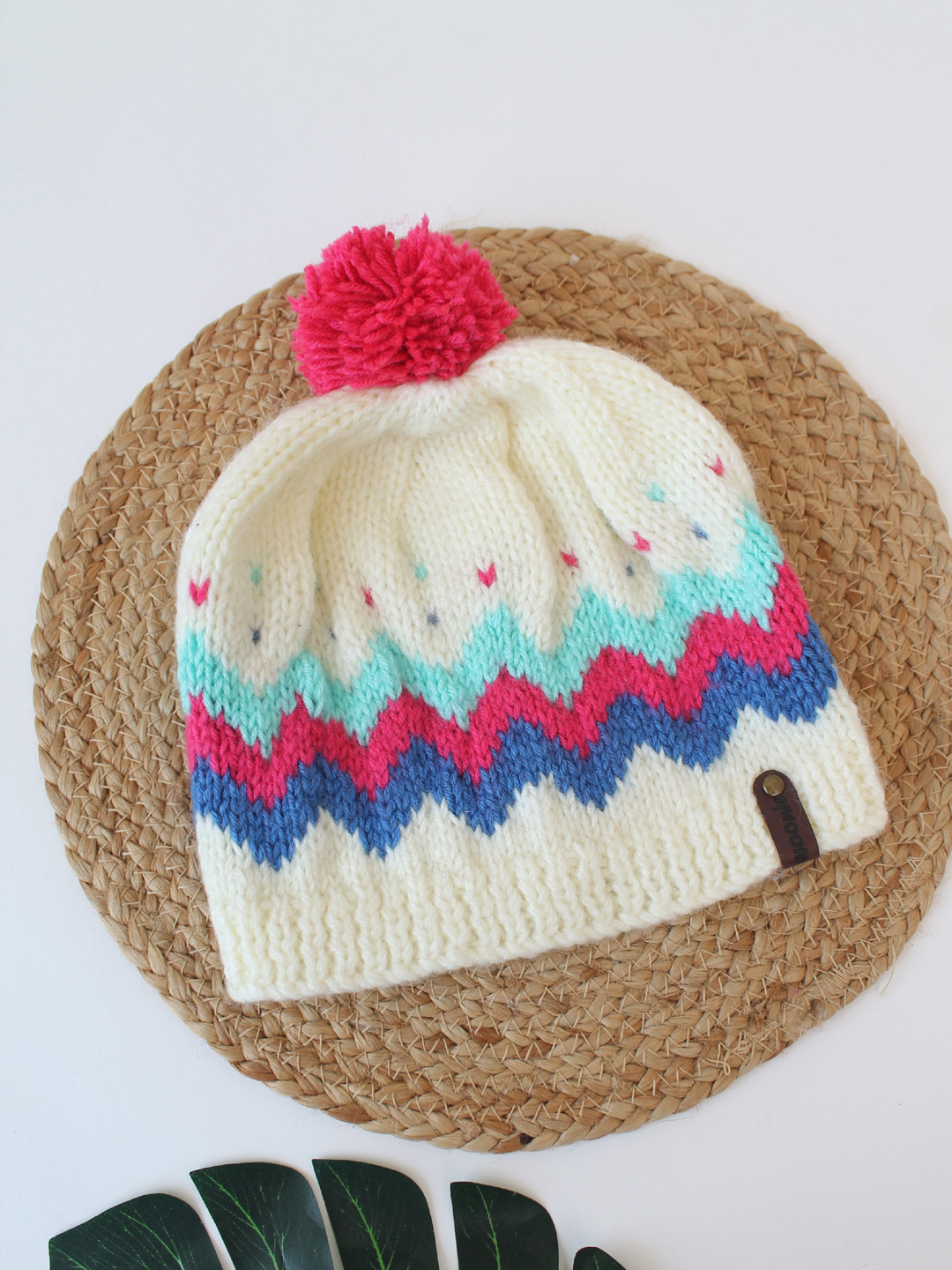 Infants Handmade Abstract & Chevron Designed Cap - Off-white