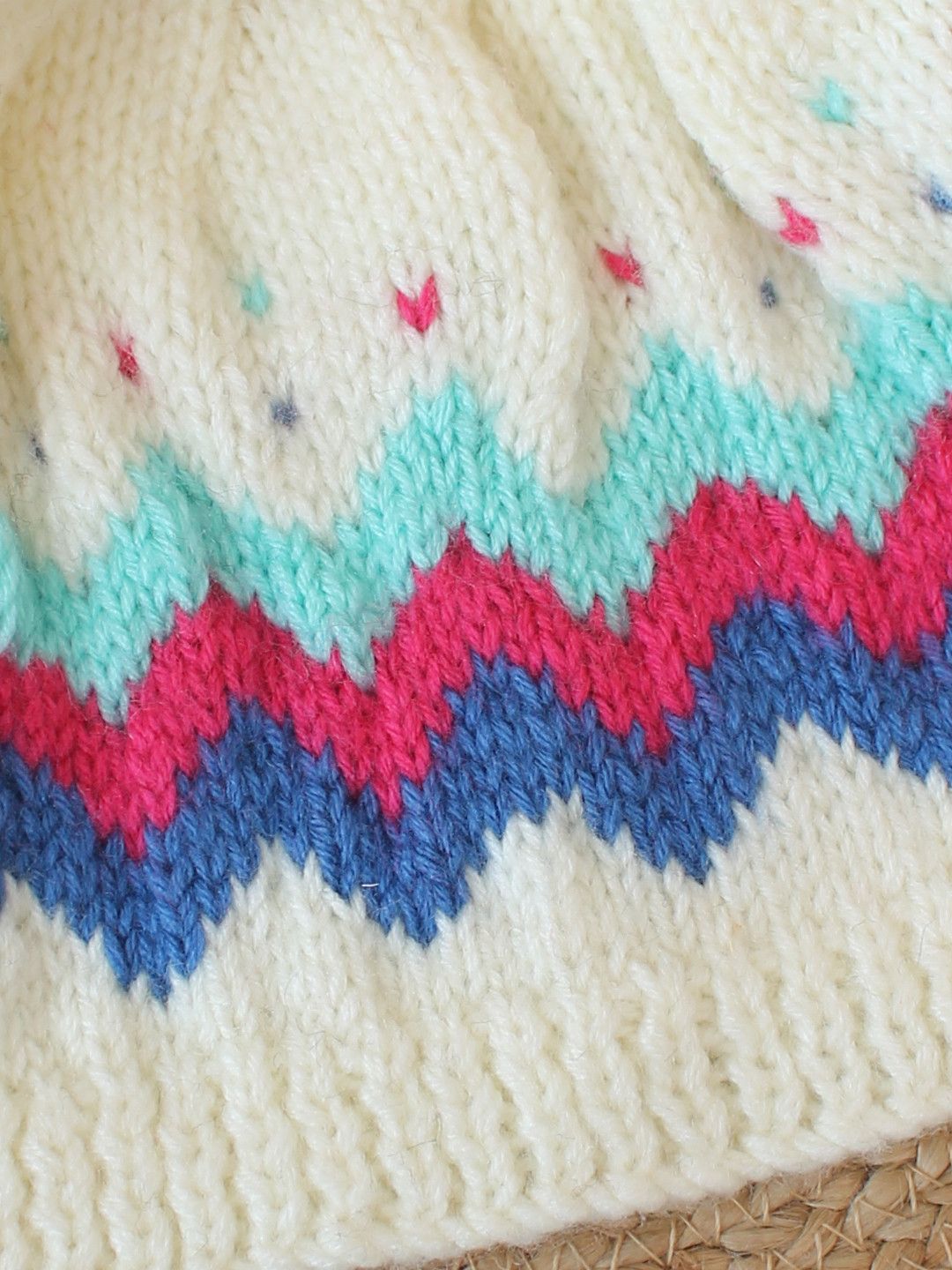 Infants Handmade Abstract & Chevron Designed Cap - Off-white