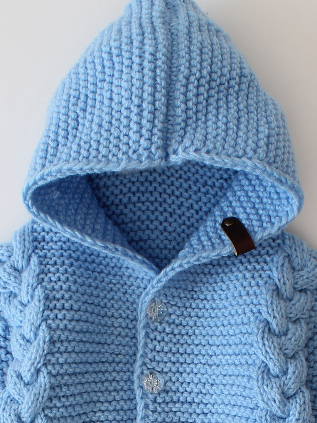 Infants Hooded Hand Knitted Jumpsuit with Booties - Sky Blue