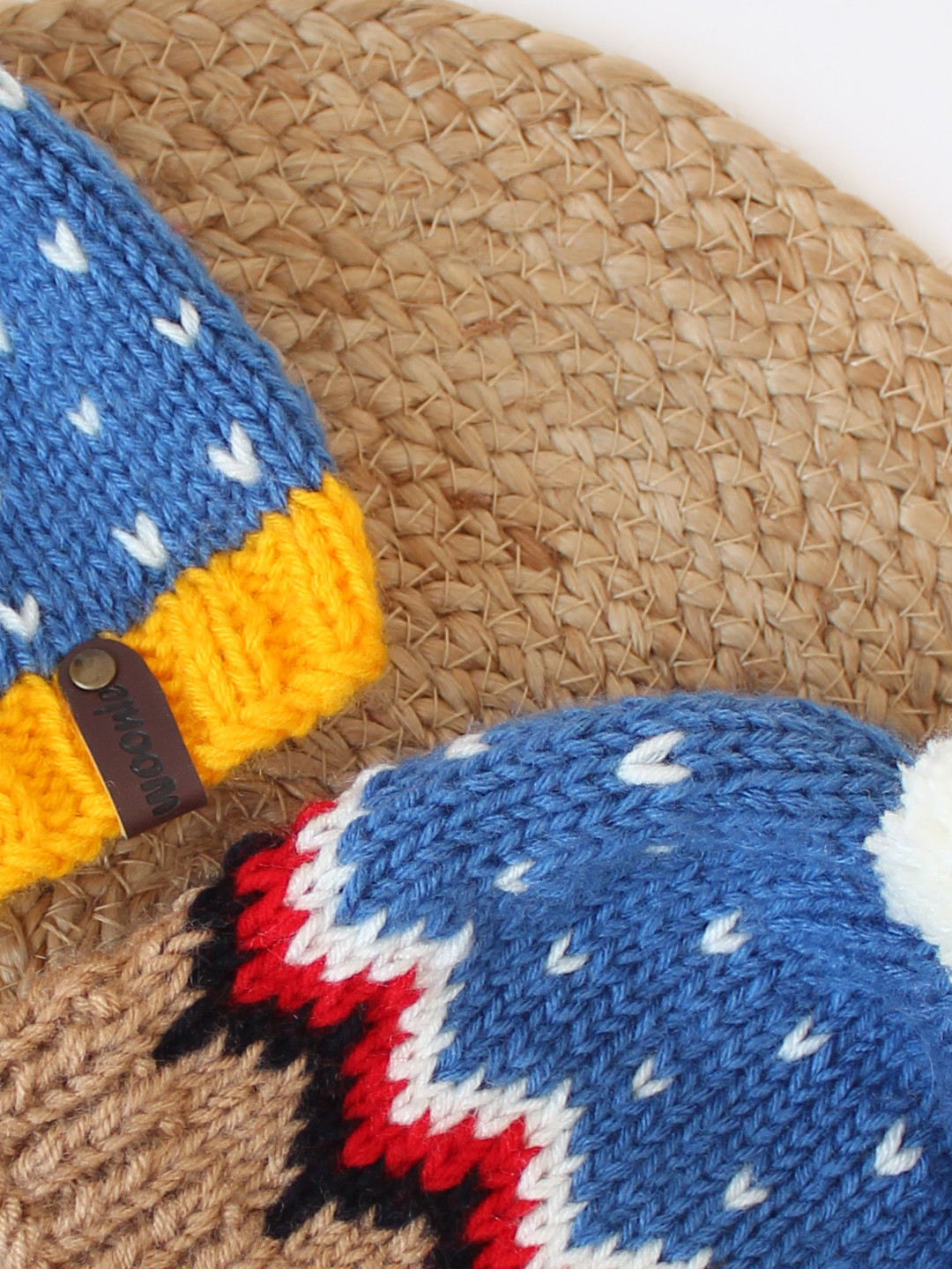 Infants Pack of 2 Heart&Chevron Design HandKnitted Caps-Blue
