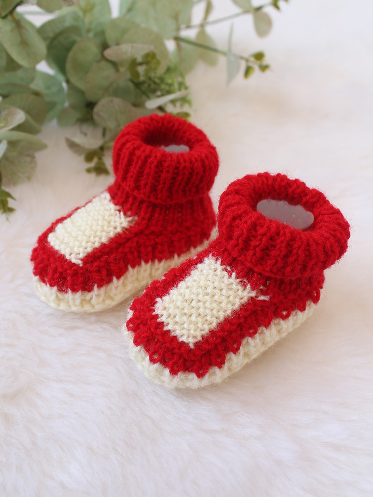 Image of Woonie Handknitted Textured Booties - Red