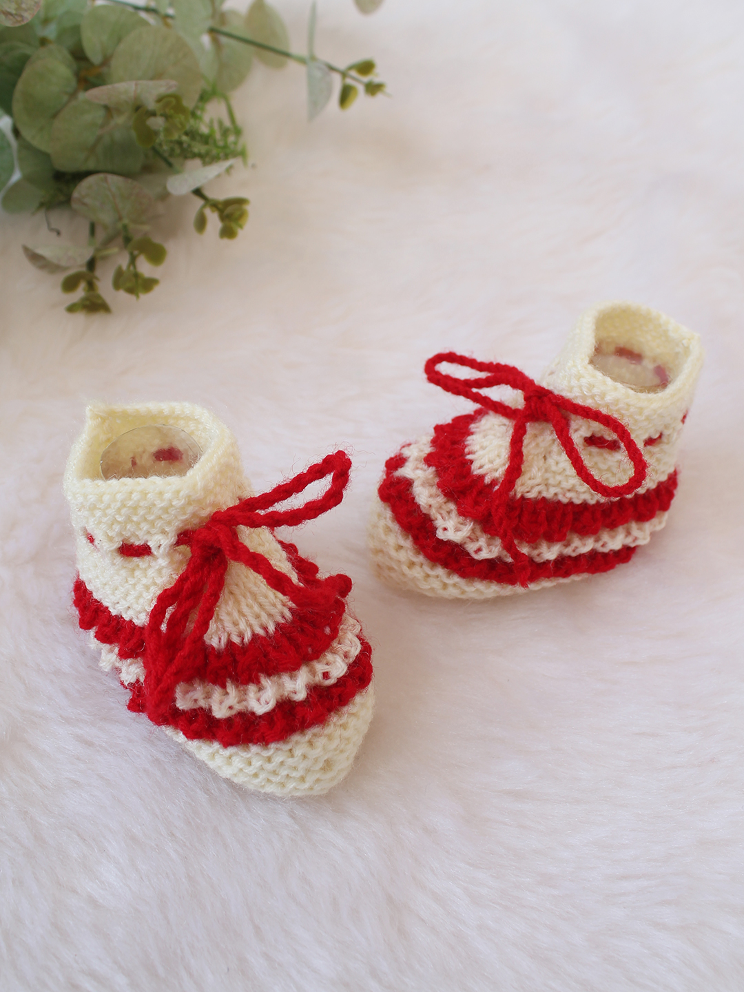 Woonie Handknitted Self Design Booties - Cream