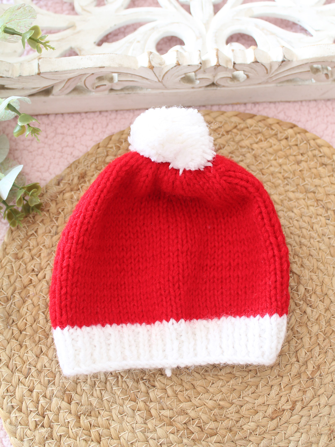 Woonie Handknitted Pom Pom Designed Cap - Red