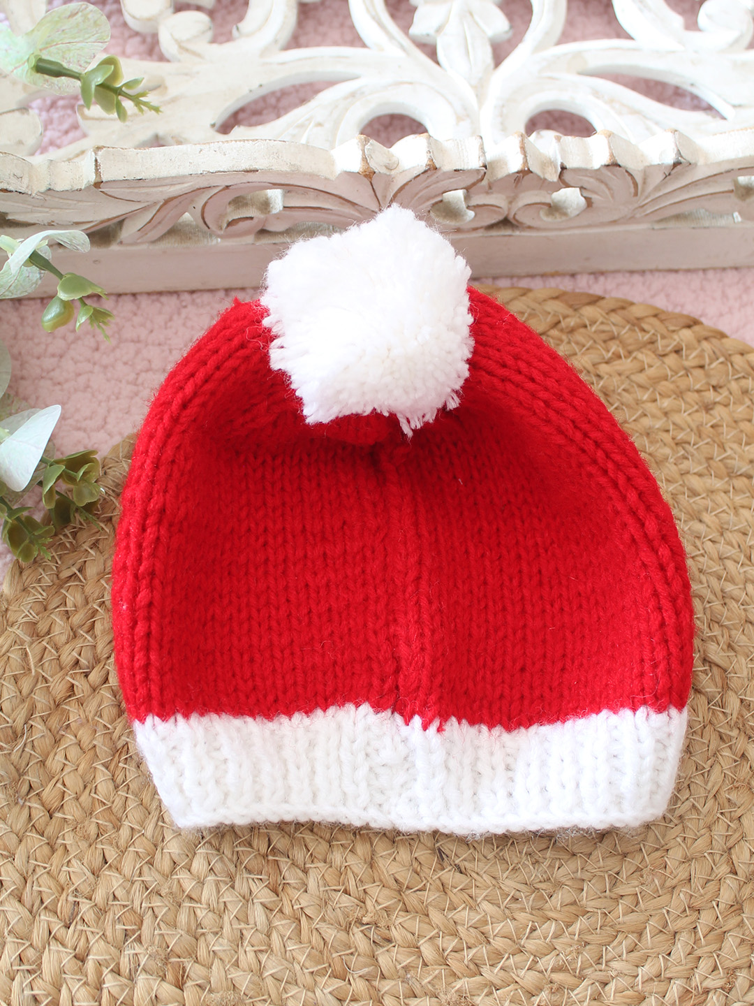 Woonie Handknitted Pom Pom Designed Cap - Red