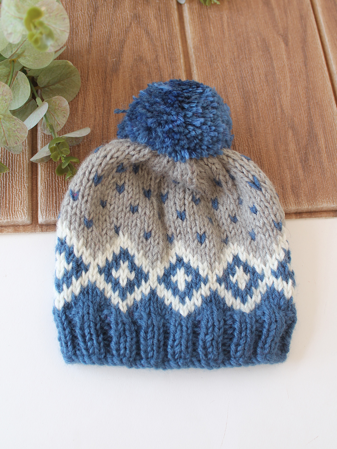 Woonie Handknitted Fair Isle Design Cap - Light Grey