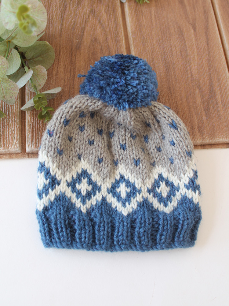 Image of Woonie Handknitted Fair Isle Design Cap - Light Grey