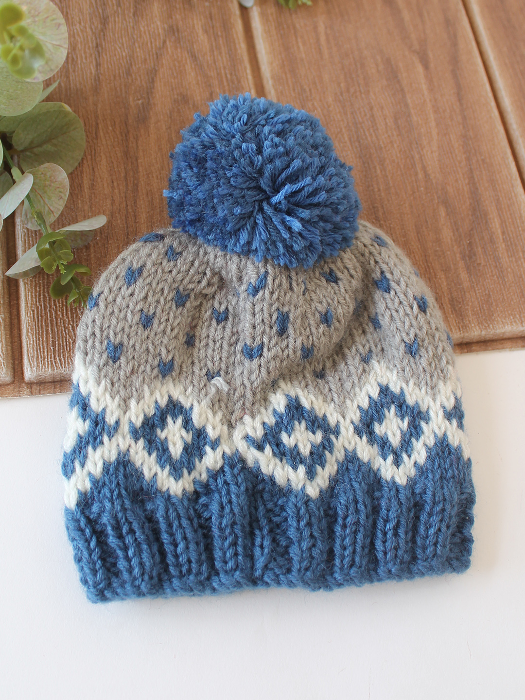 Woonie Handknitted Fair Isle Design Cap - Light Grey