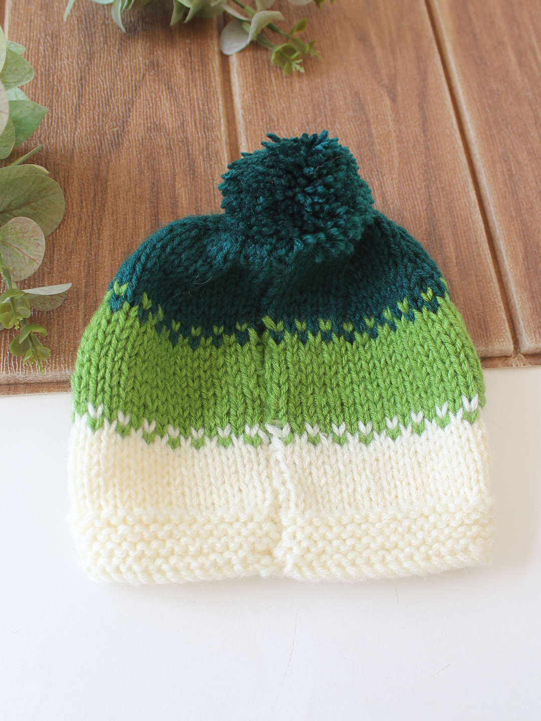 Woonie Handknitted Colorblock with Pom Pom Designed Cap - Multicolor