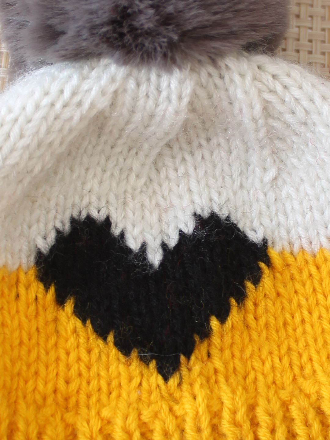Woonie Handknitted Heart with Pom Pom Designed Cap - Yellow