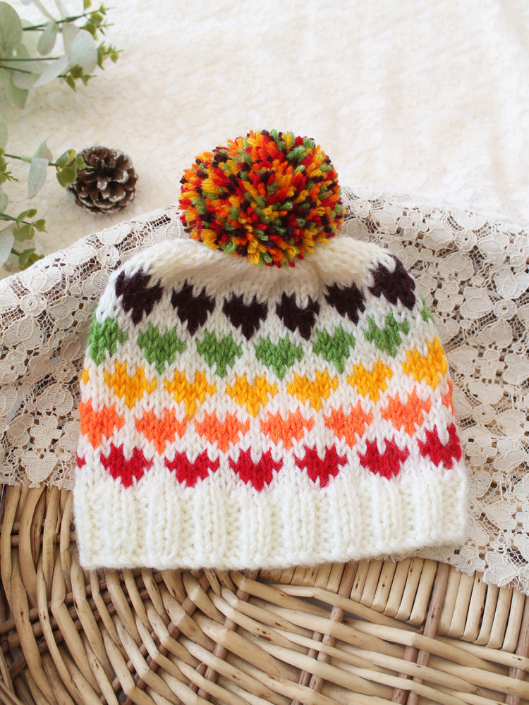 Image of Woonie Handknitted Heart with Pom Pom Designed Cap - Multicolor