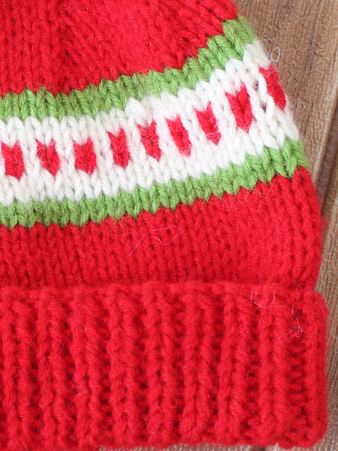 Woonie Handknitted Self Design Pom Pom Designed Cap - Red