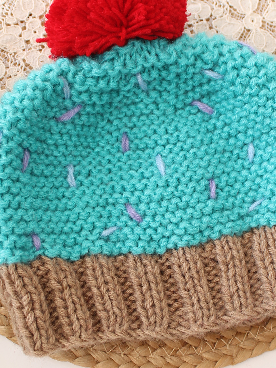 Woonie Handknitted Cupcake with Pom Pom Detailed Cap - Sky Blue