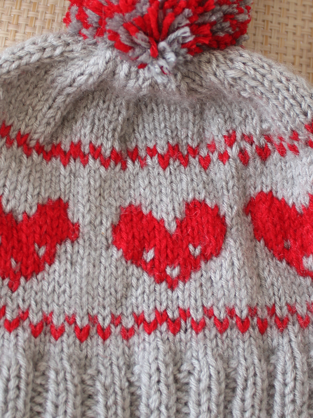 Woonie Handknitted Heart with Pom Pom Designed Cap - Light Grey