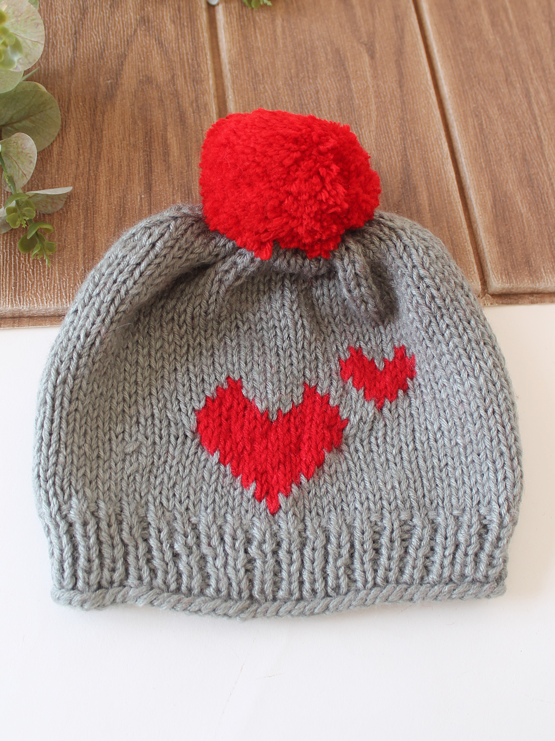 Woonie Handknitted Heart with Pom Pom Designed Cap - Dark Grey