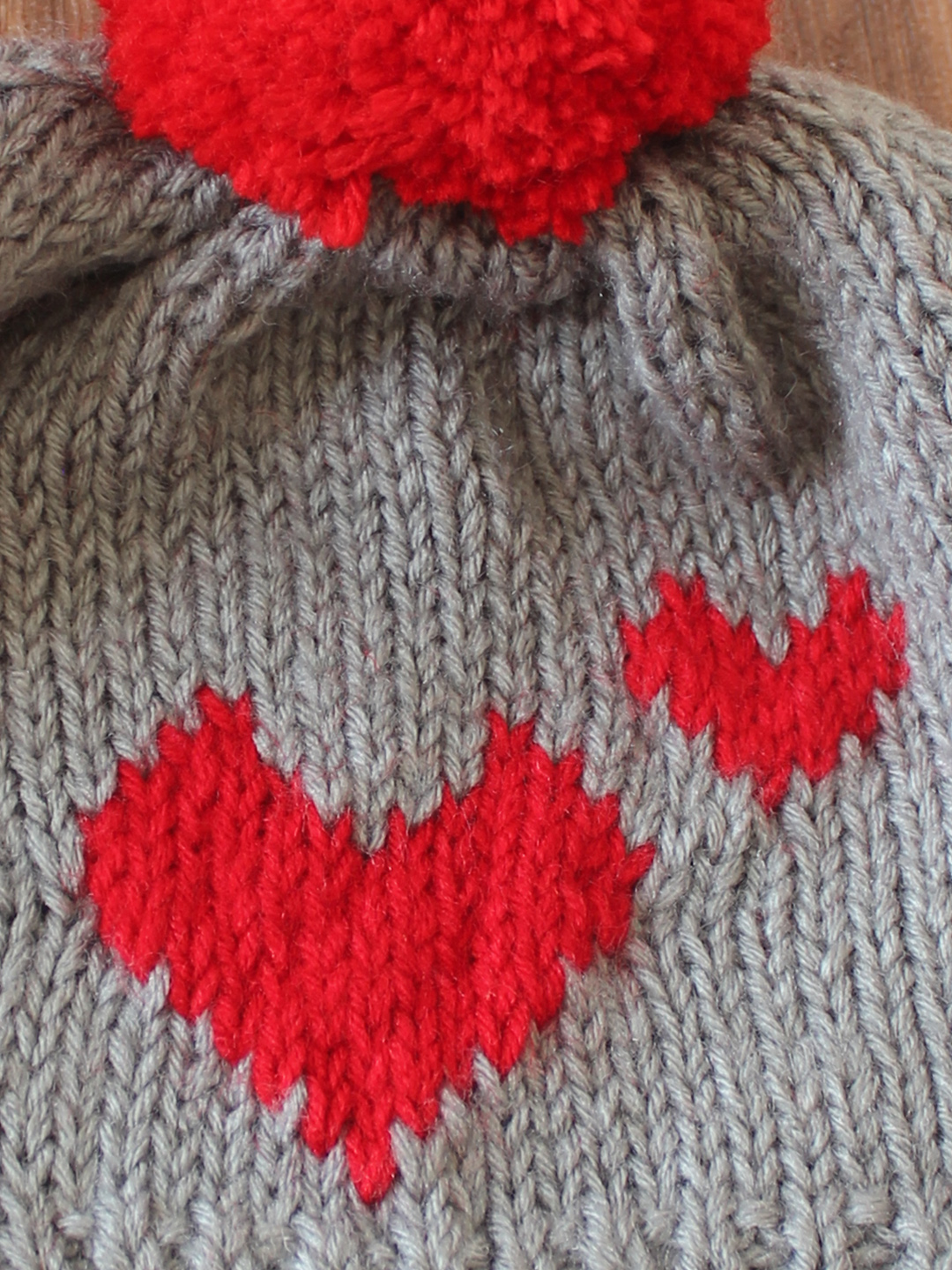 Woonie Handknitted Heart with Pom Pom Designed Cap - Dark Grey