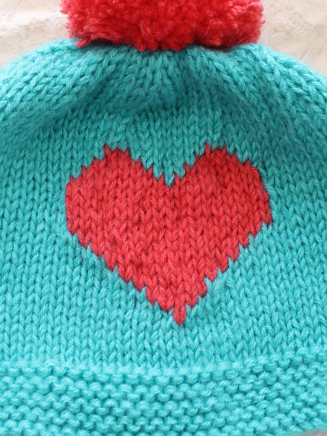 Woonie Handknitted Heart with Pom Pom Designed Cap - Sea Green