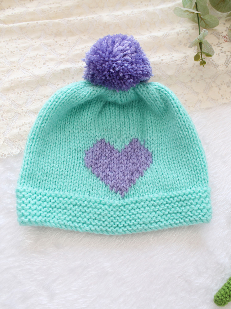 Image of Woonie Handknitted Heart with Pom Pom Designed Cap - Green