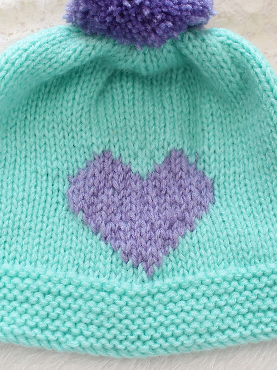 Woonie Handknitted Heart with Pom Pom Designed Cap - Green
