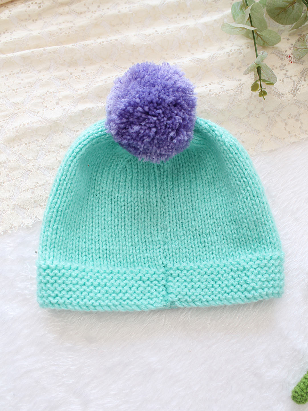 Woonie Handknitted Heart with Pom Pom Designed Cap - Green
