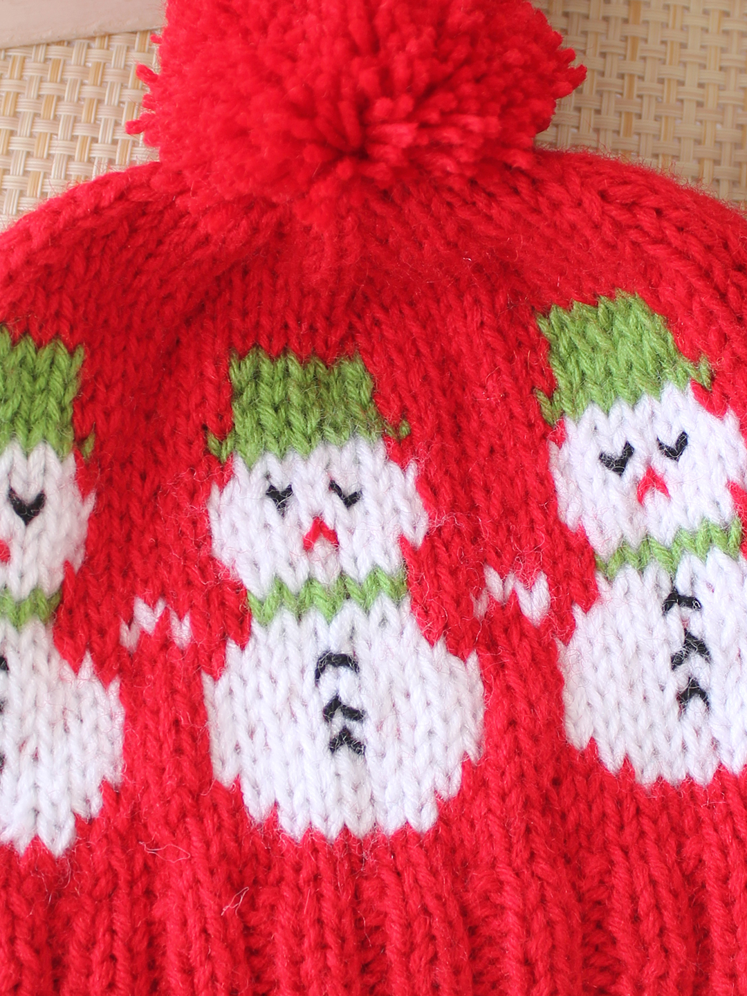 Woonie Handknitted Snowman Designed Cap - Red