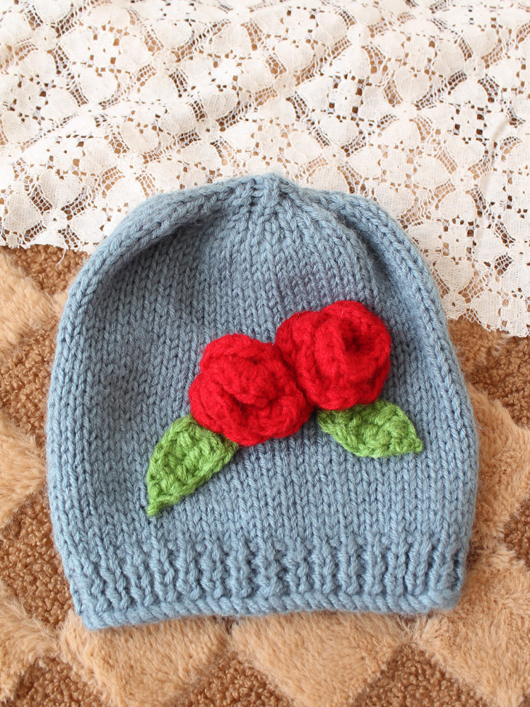 Image of Woonie Handknitted Rose Detailed Cap - Dark Grey