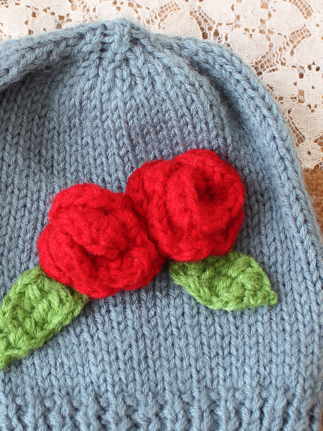 Woonie Handknitted Rose Detailed Cap - Dark Grey
