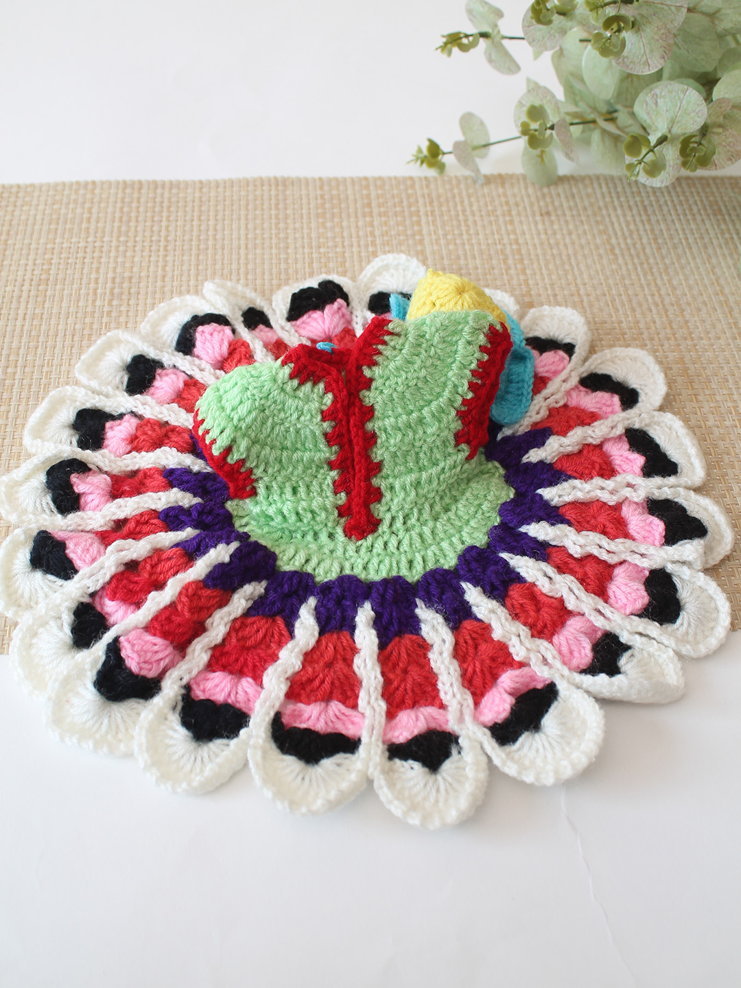 Crochet Handmade Designed for Laddu Gopal Idol Combo of a Total 2 Items 1 Poshak 1 Cap - Multicolor