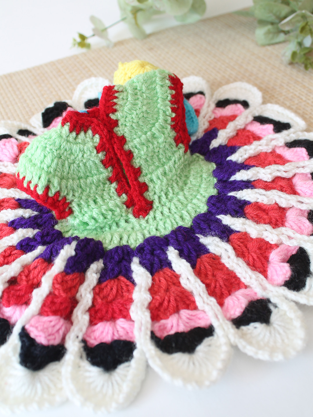 Crochet Handmade Designed for Laddu Gopal Idol Combo of a Total 2 Items 1 Poshak 1 Cap - Multicolor