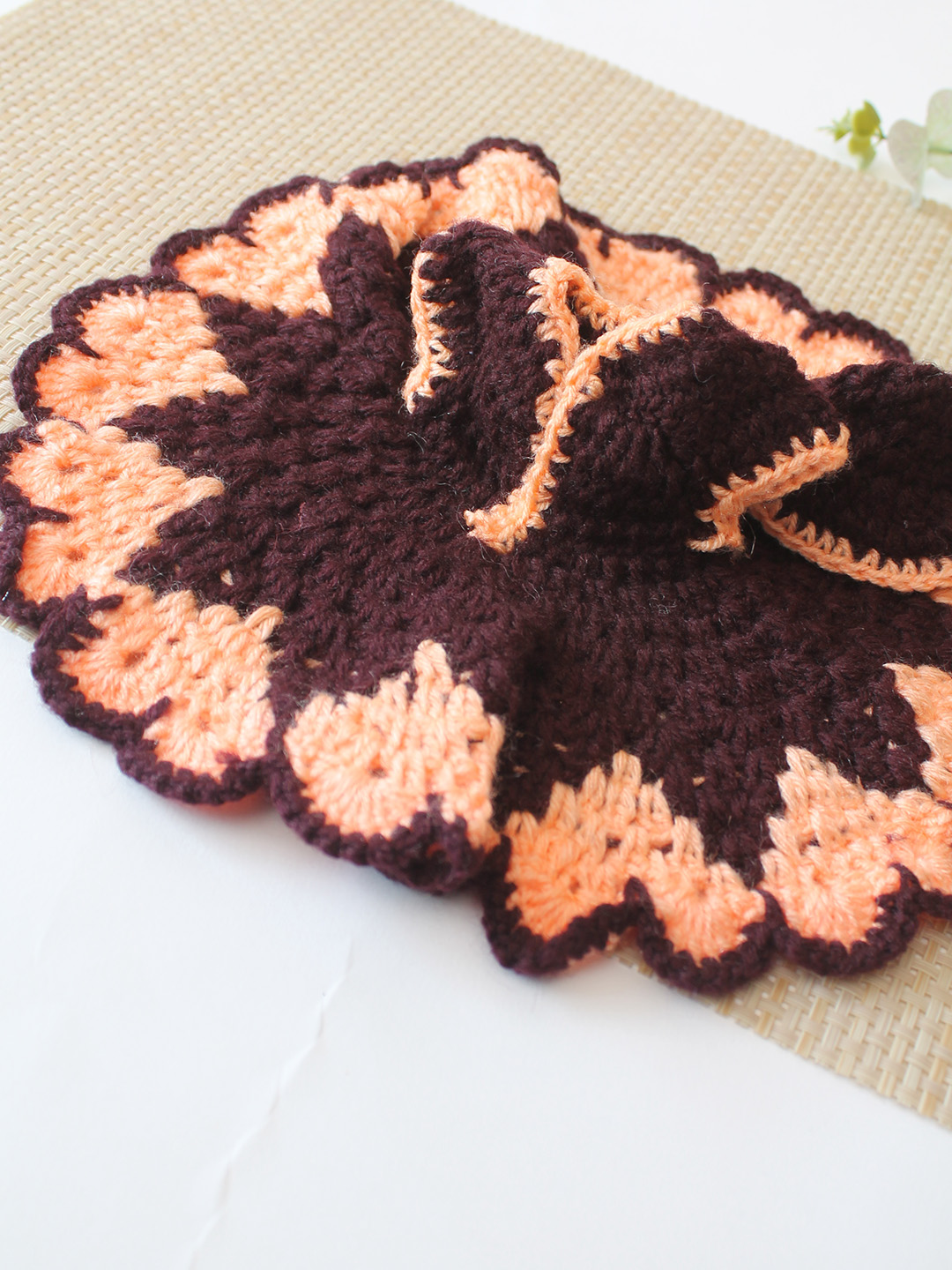 Crochet Handmade Designed for Laddu Gopal Idol Combo of a Total 2 Items 1 Poshak 1 Cap - Brown