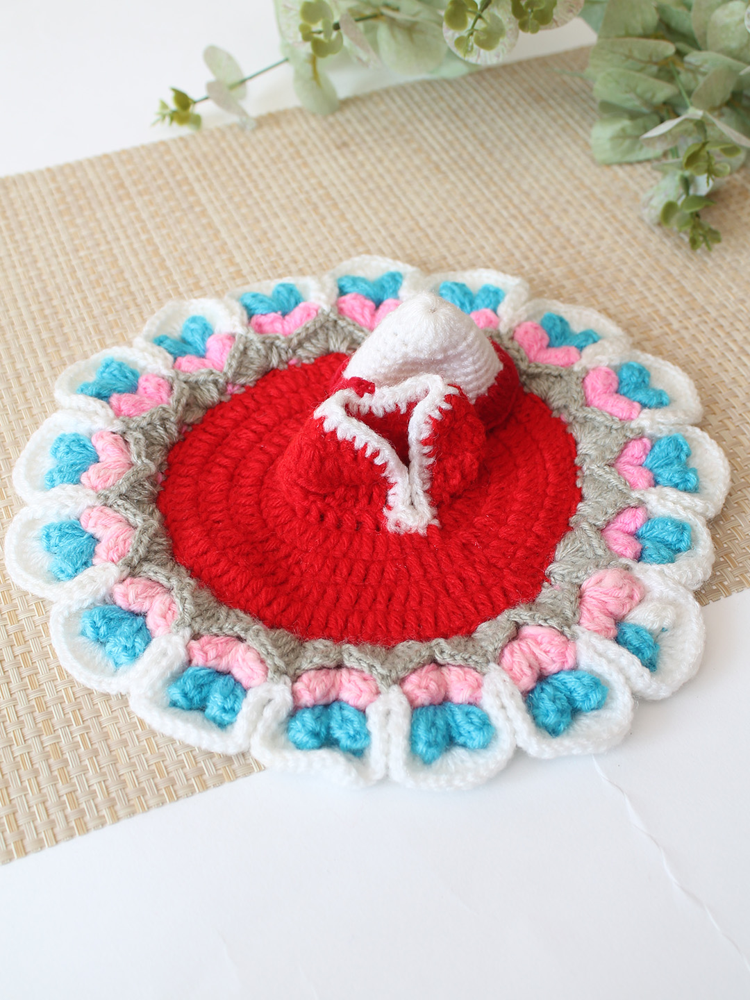 Crochet Handmade Designed for Laddu Gopal Idol Combo of a Total 2 Items 1 Poshak 1 Cap - Multicolor