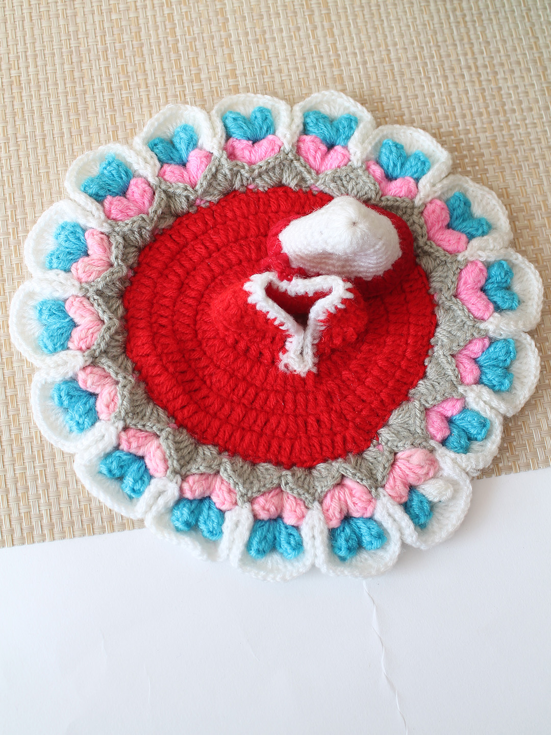 Crochet Handmade Designed for Laddu Gopal Idol Combo of a Total 2 Items 1 Poshak 1 Cap - Multicolor