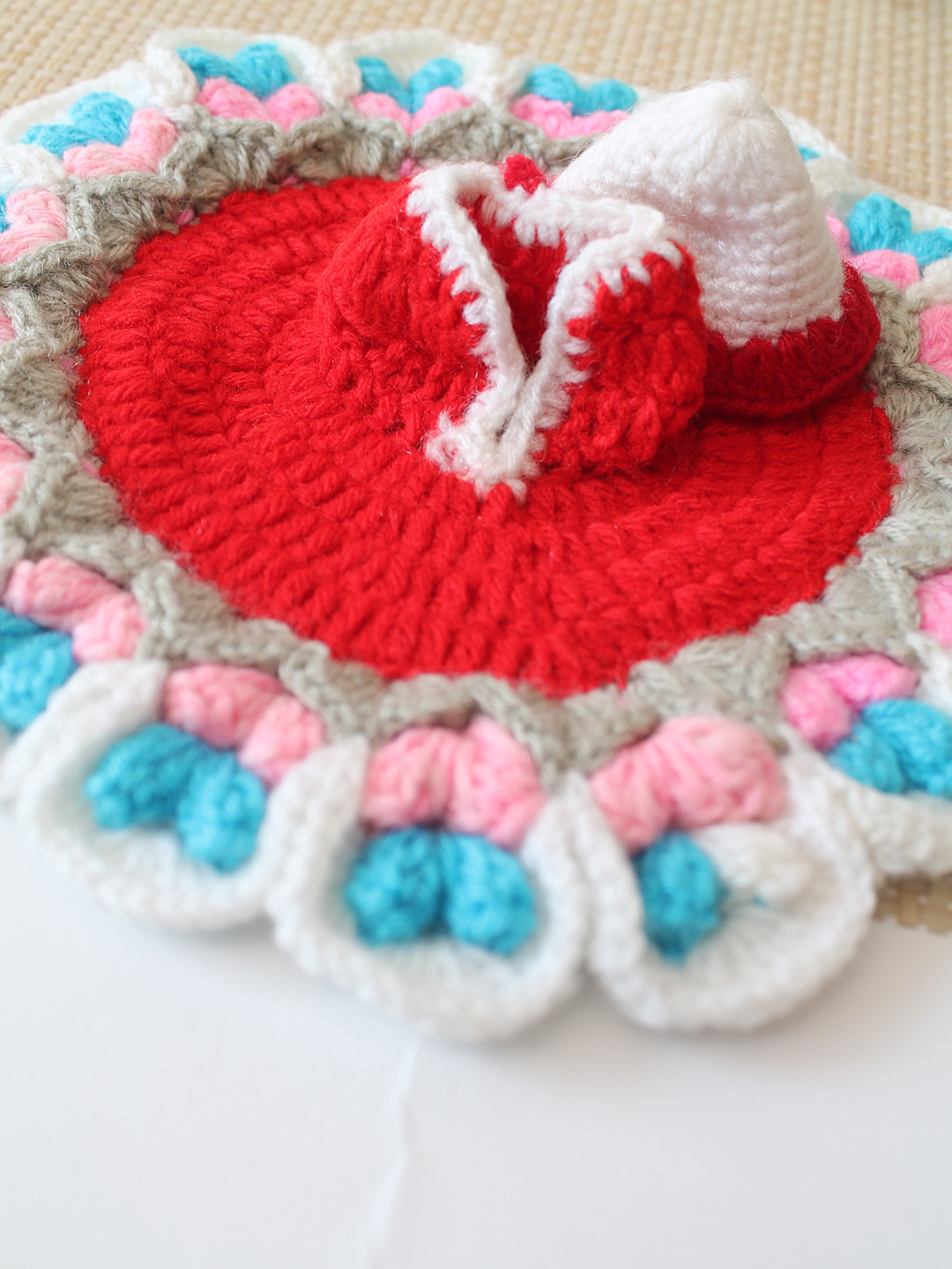 Crochet Handmade Designed for Laddu Gopal Idol Combo of a Total 2 Items 1 Poshak 1 Cap - Multicolor