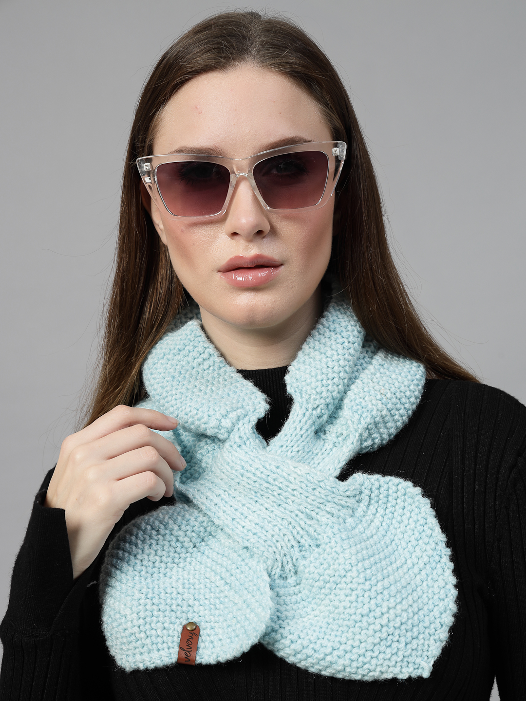 Knit Leaf Neck Warmer for Women - Sky Blue