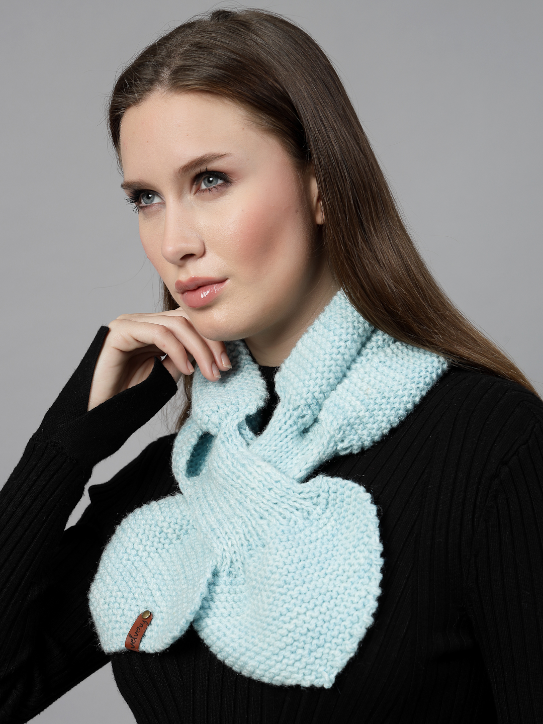 Knit Leaf Neck Warmer for Women - Sky Blue