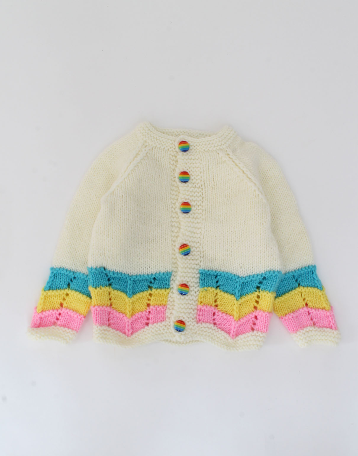 Knitted Zigzag Pattern Pullover For Newborn - Cream