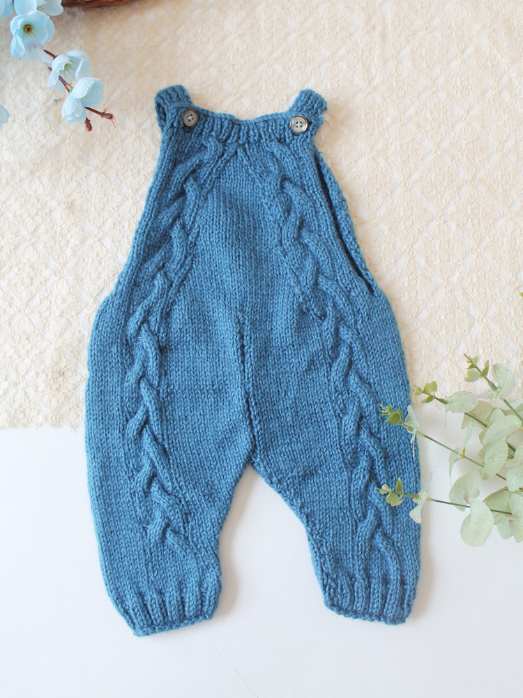 Image of Woonie Handknitted Cable Knit Design Baby Soft Jumpsuit - Blue
