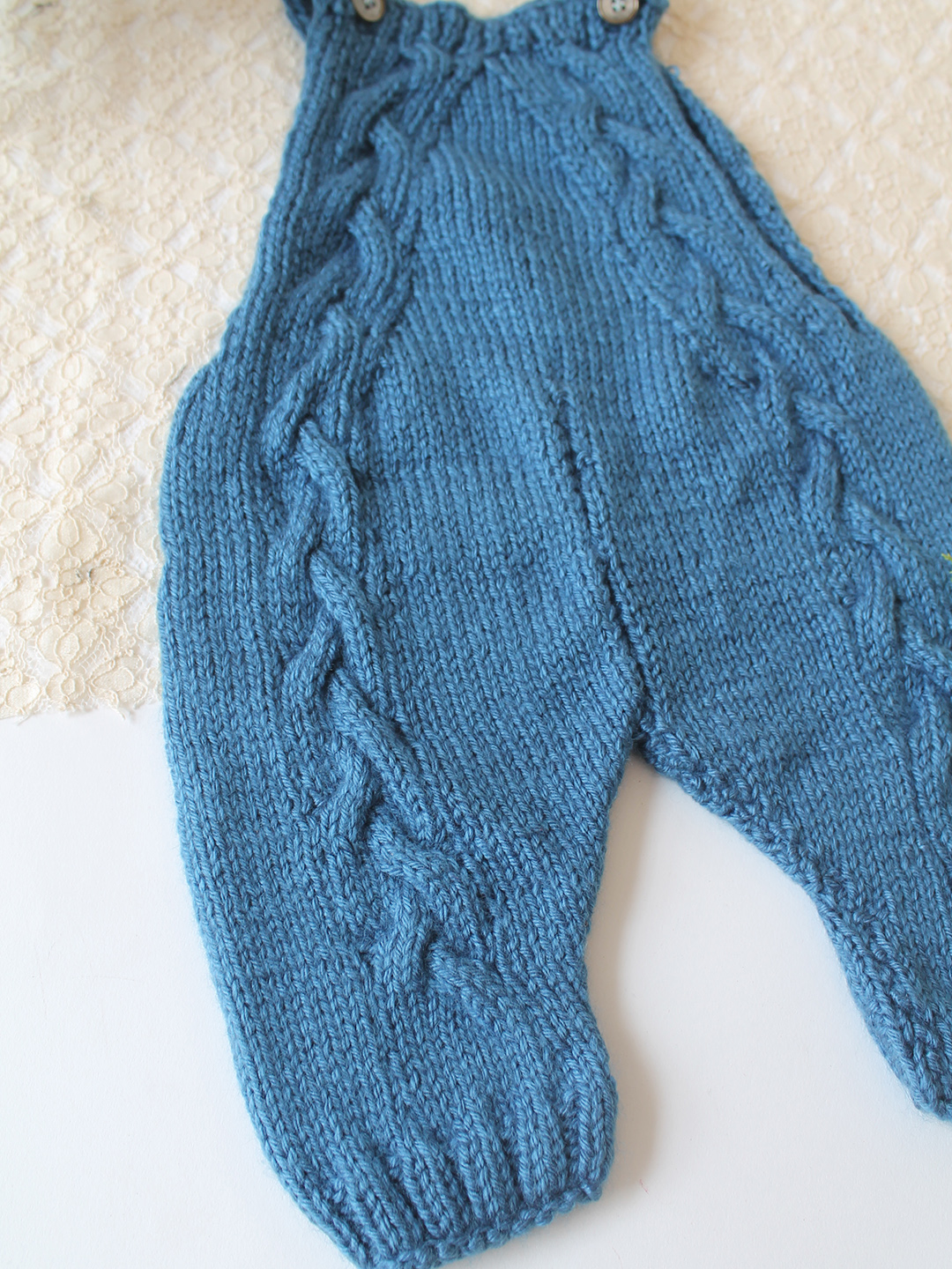 Woonie Handknitted Cable Knit Design Baby Soft Jumpsuit - Blue