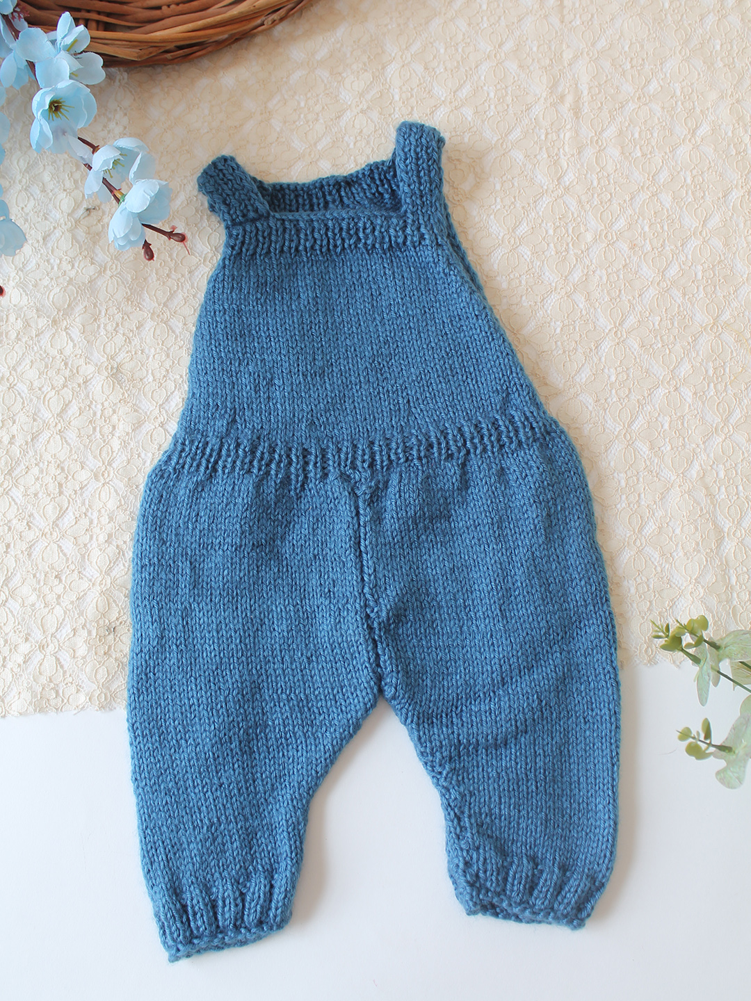 Woonie Handknitted Cable Knit Design Baby Soft Jumpsuit - Blue
