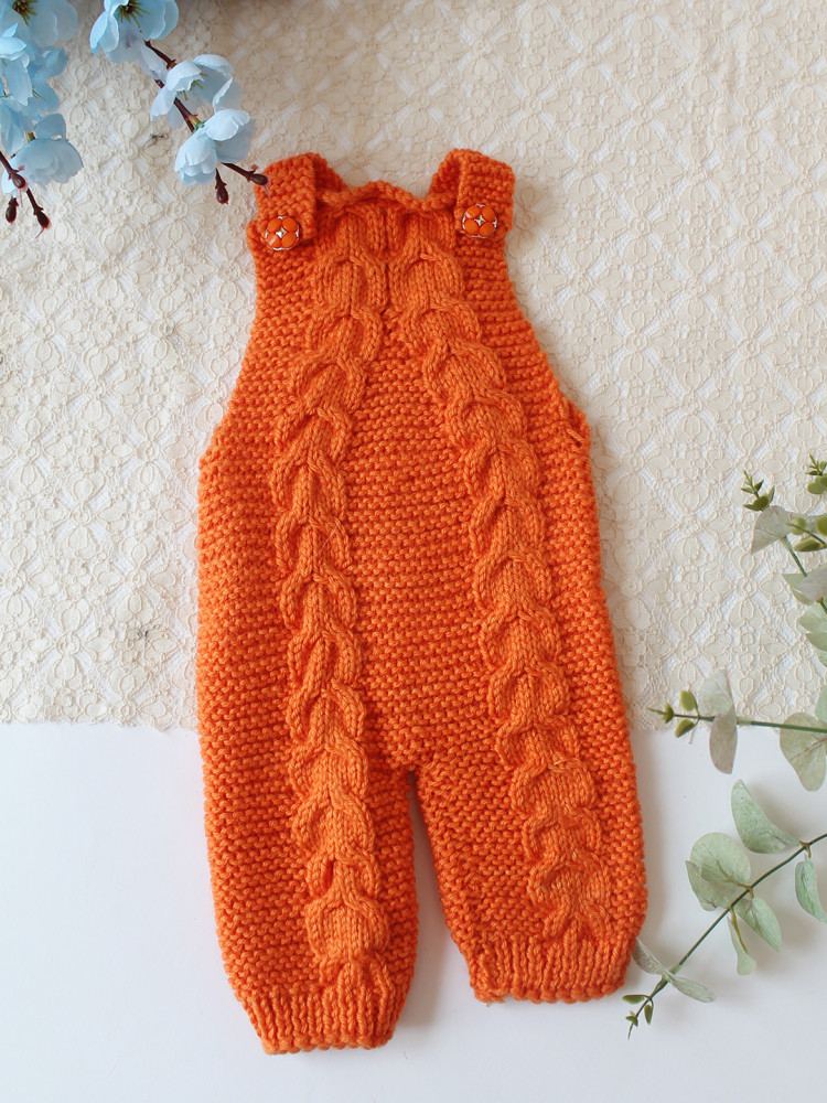 Image of Woonie Handknitted Cable Knit Design Jumpsuit - Orange