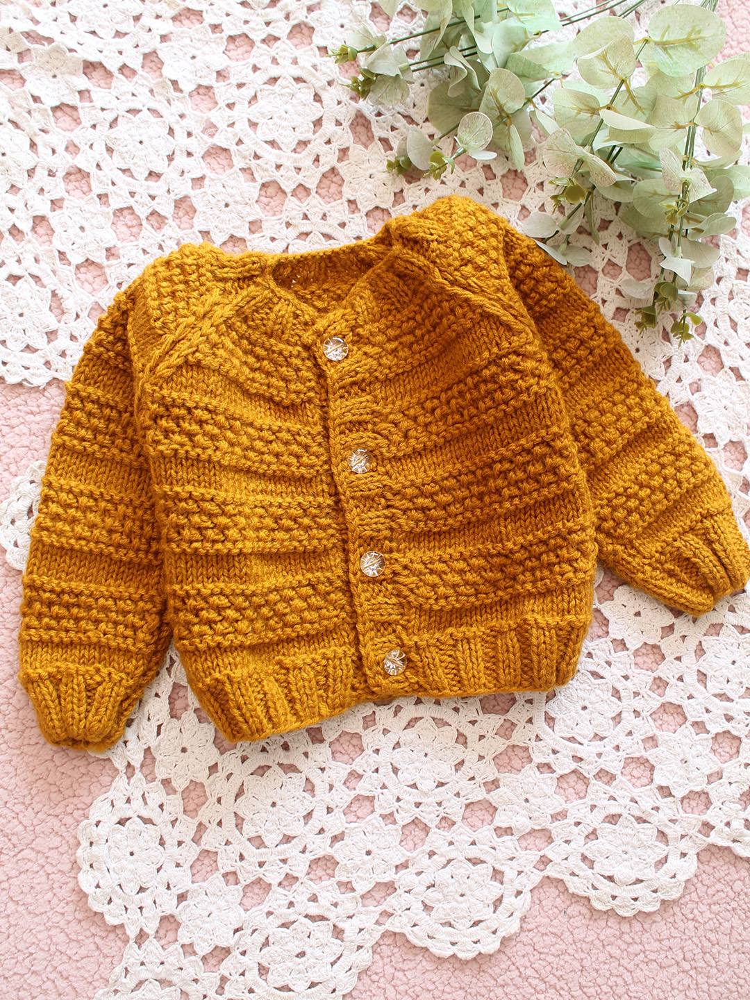 Woonie Handknitted Self Design Sweater - Yellow