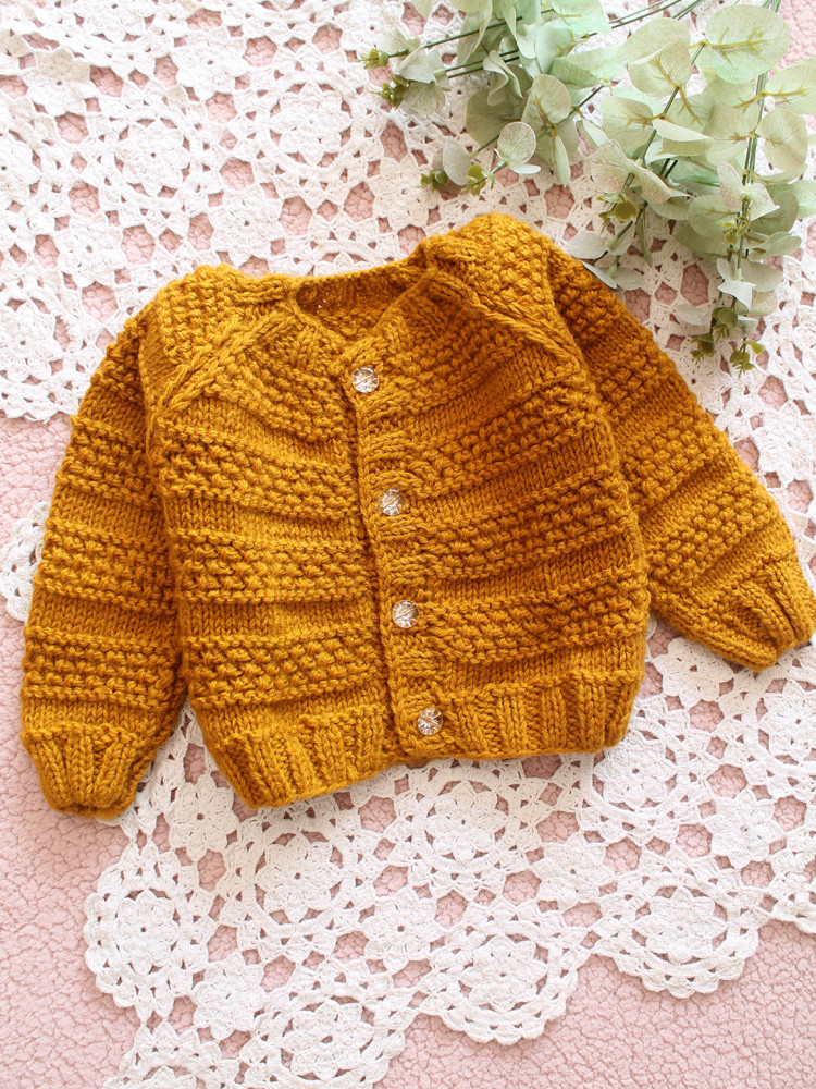Image of Woonie Handknitted Self Design Sweater - Yellow
